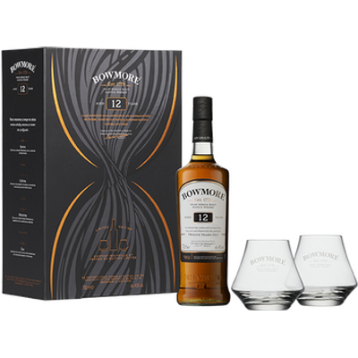 BOWMORE - 12 year 70CL 40° - in geschenkdoos met 2 glazen