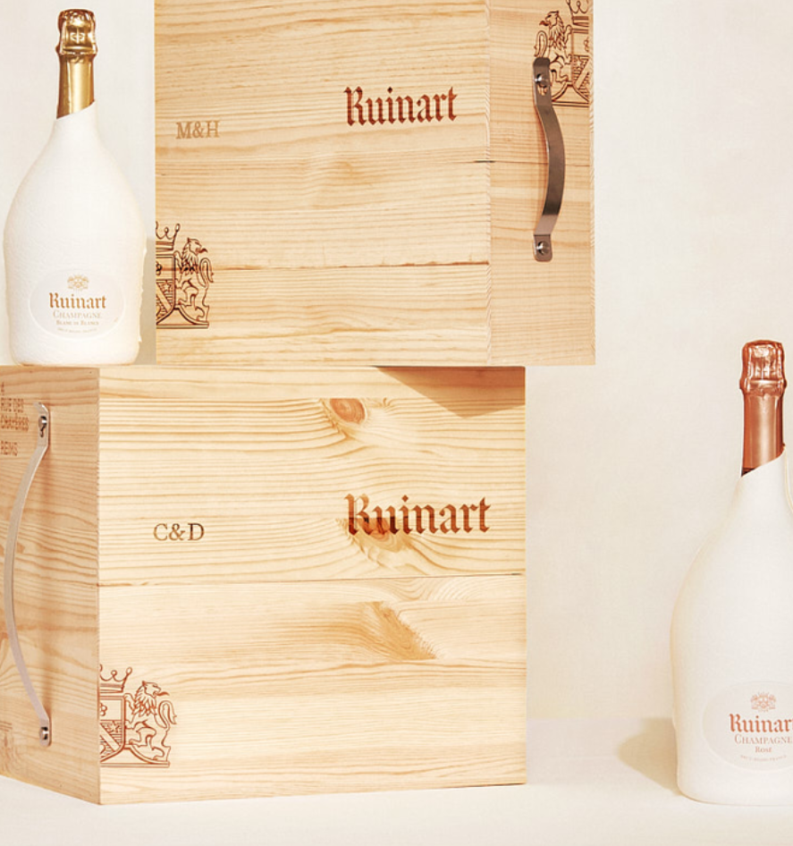 DUO RUINART BLANC DE BLANCS / ROSÉ CAISSE BOIS + GRAVURE